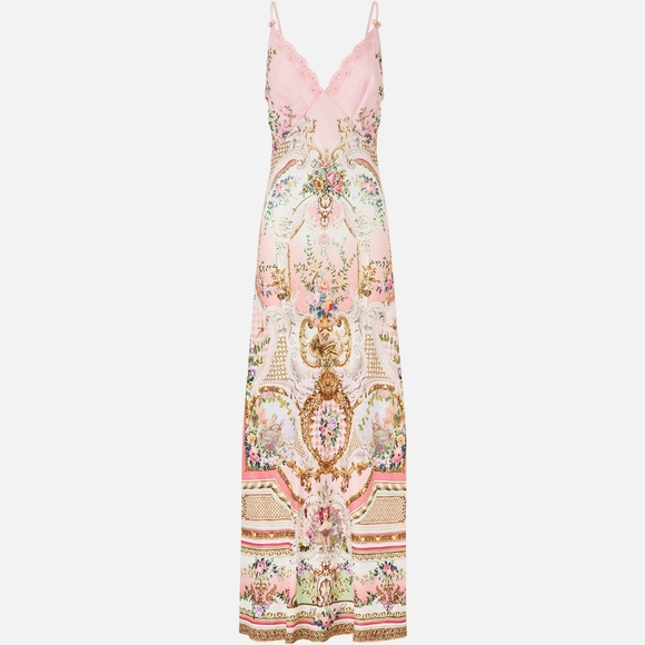 Camilla v neck full length bias slip dress